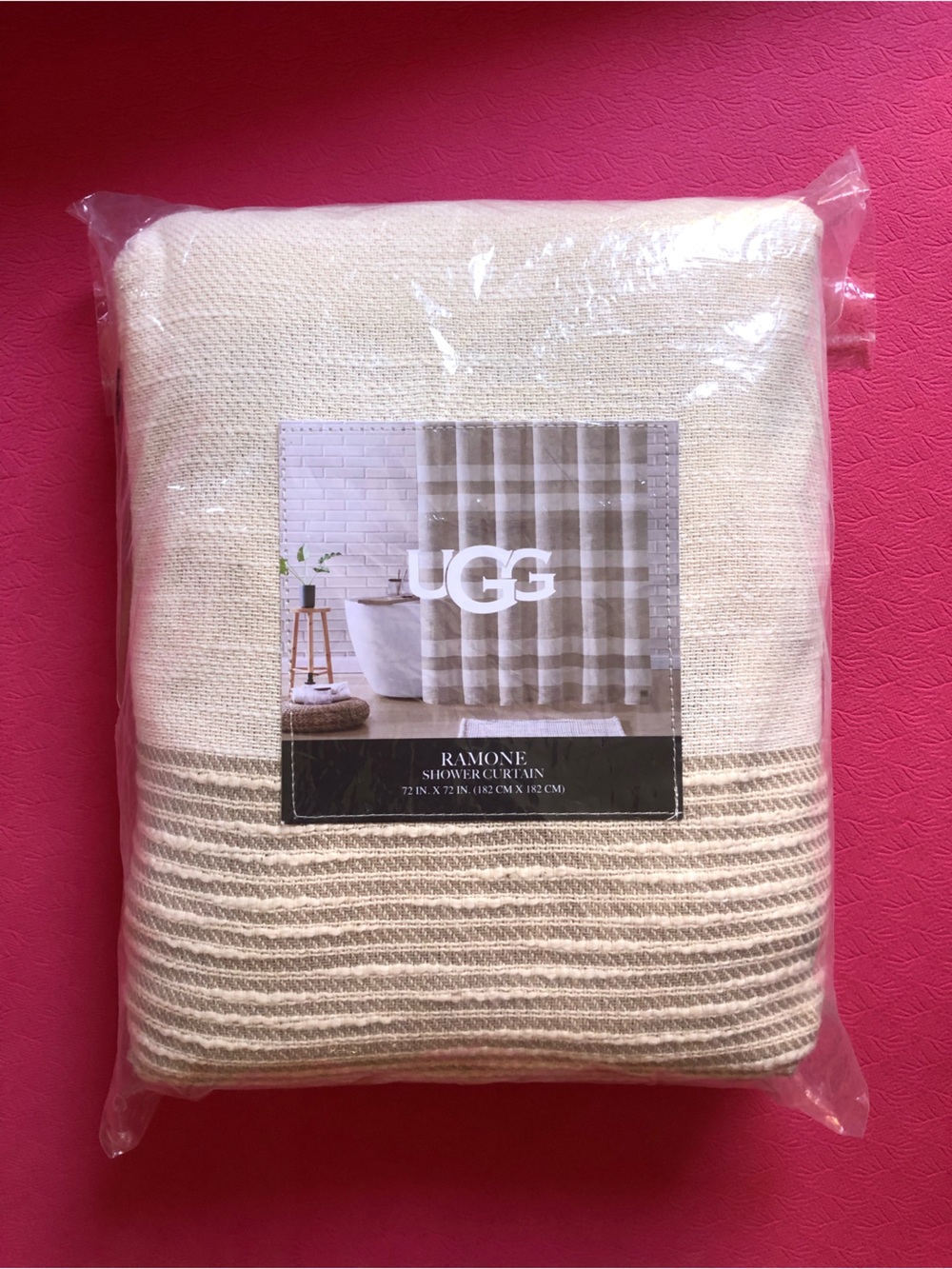 NWT $90 UGG shower curtain Ramone 72” x 72” Color OATMEAL 100% Cotton Price FIRM